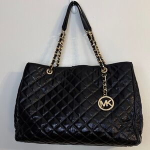 Michael Kors Black Quilted Shoulder Bag with Gold Accents